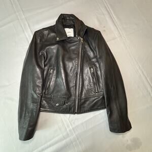 MNG Mango Black Leather Jacket Women’s Size Small Genuine Leather MSRP 79.99
